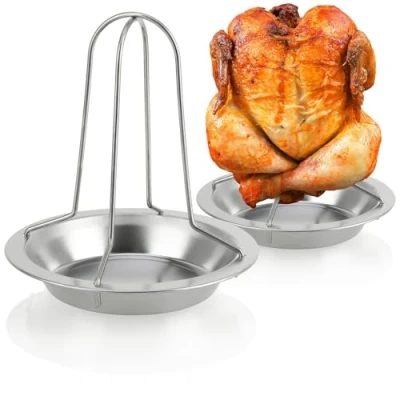 Imagen de com four® Parrilla para Pollo 2X Asador de BBQ Pollos a la Soporte Aves Asar con Bandeja Goteo Horno (02 Piezas Parrilla)