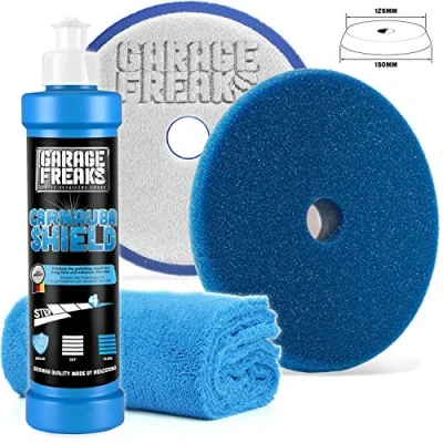 Imagen de Garage Freaks Step 4 Protector de carnauba Shield Set sellado cera 250 ml Wax Foam Pad + Edgeless Superflausch Microfibra 40 x cm, 550 GSM