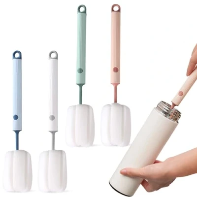 Imagen de 4 cepillos para botellas de esponja, 27 cm largo, cepillo limpieza botellas, esponja suave, vasos biberón, tazas, calderas, copas