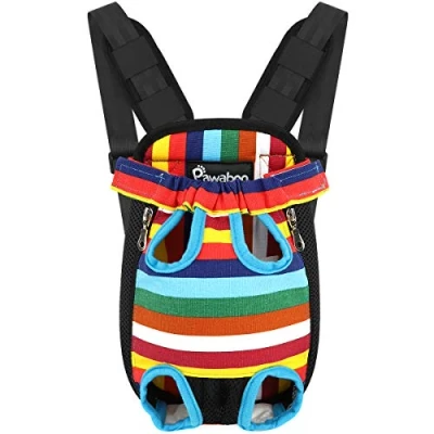 Imagen de Pawaboo Mochila del Perro Adjustable Bolsa Delantera Pet Front Cat Dog Carrier Backpack/Piernas Afuera &amp; Fácil de Ajustar para Viajar/Senderismo/Camping, Talla L Iridiscencia