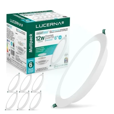 Imagen de LUCERNA Downlight LED techo empotrable 12W Focos interior Redondo Blanco Frío 6500 K 1350 LM Plafon cocina agujeros Ф140 150mm Downlights encastrables en PACK de 6