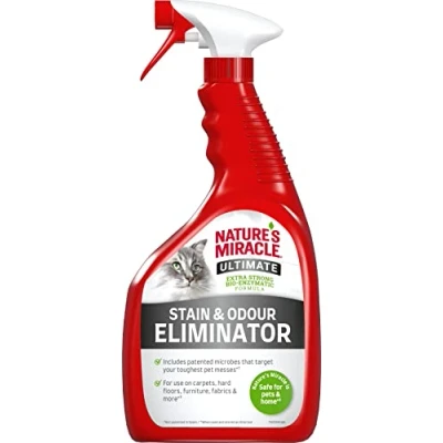 Imagen de Nature&#039;s Miracle Ultimate Stain &amp; Odour Eliminator Gato, centra en las manchas más difíciles, aroma fresco y ligero, 946 ml