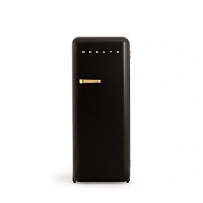 Imagen de CREATE / RETRO FRIDGE 150 GOLD/Frigorífico negro maneta dorada con congelador 281L 102W, bajo consumo, diseño vintage, 150cm, 3 estantes, regulador temperatura, botellero, 60x60x150cm