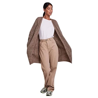 Imagen de PIECES Pcellen LS Long Knit Cardigan Noos BC Chaqueta de Punto, fósil, S para Mujer