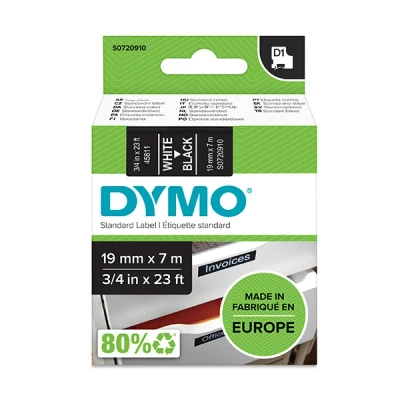 Imagen de DYMO D1 etiquetas auténticas impresión blanca sobre fondo negro 19 mm נ7 m autoadhesivas para etiquetadoras LabelManager