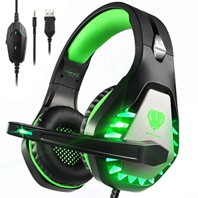 Imagen de Pacrate [2023 New Auriculares para Videojuegos PS4 PS5 PC Xbox One, Series X LED Clarity Sound Auriculares, con micrófono de cancelación Ruido 3,5 mm (Negro Verde)
