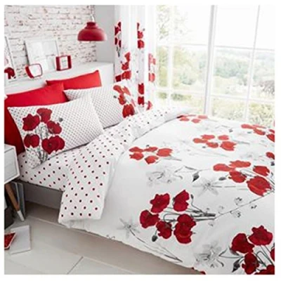 Imagen de GC Gaveno Cavailia Poppy Juego edredón y Fundas de Almohada, poliéster algodón, Cama Doble, Color, Rojo Amapola, Doublé