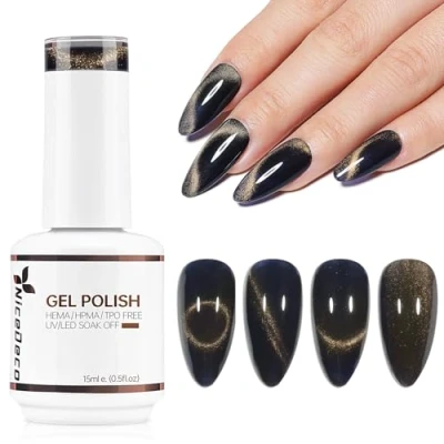 Imagen de Nicedeco Esmalte Ojo Gato Semipermanente, Sin HEMA Gel de con Cambio Color Magnético Meta Cosmico Uñas para UV LED Nail Art Manicure Salon DIY Vegano N317