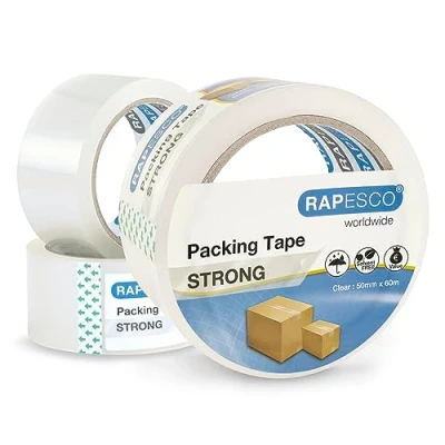 Imagen de Rapesco 1751 Cinta de Embalar Resistente, 50 mm x 60 m, Transparente, Paquete 3