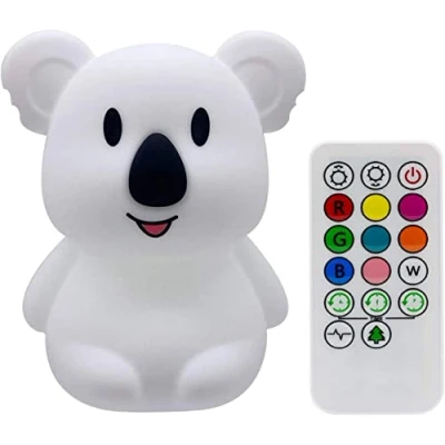 Imagen de Tekemai Luz Nocturna Infantil, de Noche Bebé, lámpara Mesa, cabecera silicona, 9 colores con control remoto, LED recargable USB para Dormitorio Mediano Koala