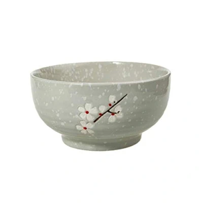 Imagen de lachineuse Cuenco grande de ramen japonés Tinte gris ⌀ 16,5 cm Capacidad 1000 ml Flores cerezo Tazón arroz, desayuno y sopa Decoración Asia Japón Regalo vajilla japonesa