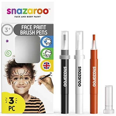 Imagen de Snazaroo Set de 3 Rotuladores maquillaje &quot;Halloween&quot;, color negro, blanco, naranja, para niños y adultos, base agua, pintacaras, aguacolor