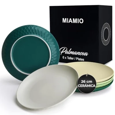 Imagen de MIAMIO Juego de 6 Platos/Vajilla moderna cerámica/Gres Colección Palmanova (26 cm, Verde)