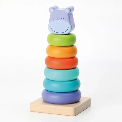 Imagen de Jocca Juguete para Bebés de Madera Torre Apilamiento Montessori Juego Aprendizaje Pirámide Apilable con Aros Colores Bebé Educativo Sensorial A Partir 12 Meses