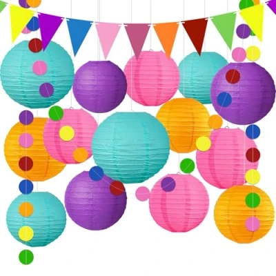 Imagen de YBwanl farolillos de papel coloridos,Lospaq uetes temáticos adecuados para:decoracion fiesta feriadecoración16piezas Creador atmósfera reutilizable