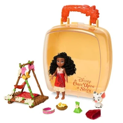 Imagen de Disney Store Oficial Set de Juego con Minimuñeca Vaiana, Disney&#039;s Once Upon a Story, 8 Piezas, Incluye Collar Corazón Te Fiti, Cerdito Pua, balsa y Accesorios, para +3 años