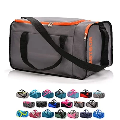 Imagen de Bolsa de Deporte Gimnasio Fitness Viaje Vacaciones Deportiva Bolso Universal con Bandolera plegada Ideal para jóvenes y Adultos, Hombre Mujer 20L 40L (Azul/Gris, 20 L)