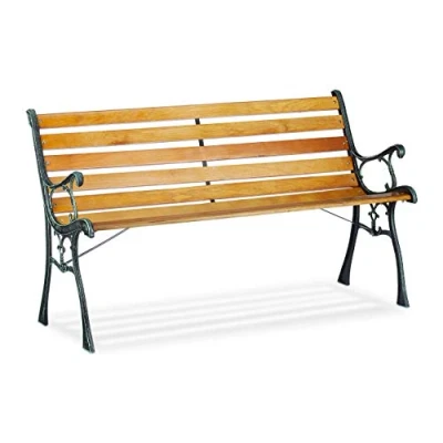 Imagen de Relaxdays, 73,5 x 126 52,5 cm Banco Jardín y Terraza de 2 Plazas, Madera Hierro Fundido, Marrón, 5