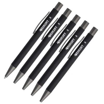 Imagen de Westcott Premium 5 unidades, juego de bolígrafos negros aluminio, indelebles con tinta negra, grosor trazo XB 1,4 mm, E 745006 00