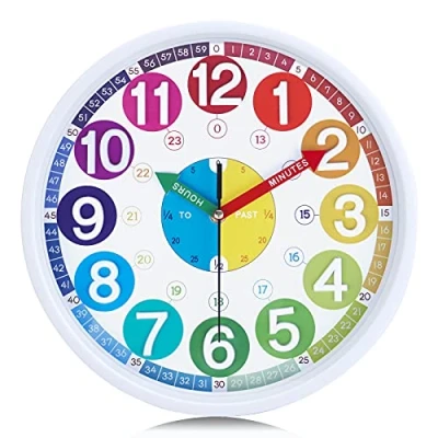 Imagen de Lafocuse Reloj de Pared Niños Aprender la Hora, Silencioso Números 3D Multicolor Educativo, Infantil Fácil Leer sin Tictac Habitacion Escuela Primaria Salon 30cm