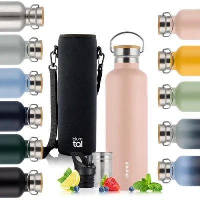 Imagen de Blumtal Termo 1000ml botella de acero inoxidable doble pared isotérmica libre BPA té deportiva Rosa