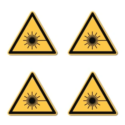 Imagen de Advertencia de radiación láser: W004 DIN EN ISO 7010 / ASR A1.3 Pegatinas 7,5 cm diámetro, 4 unidades