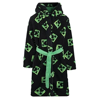 Imagen de Minecraft Bata de forro polar con capucha para niños diseño enredadera Mercancía oficial batas Pijamas y Edad 9 10 años