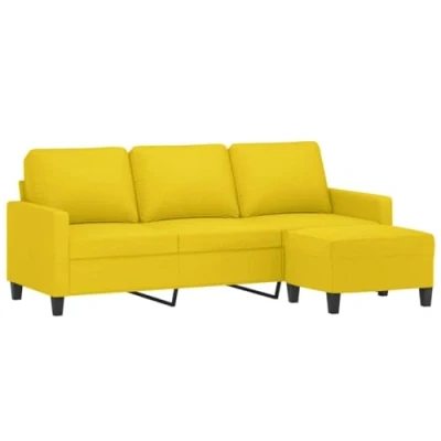 Imagen de vidaXL Sofá de 3 plazas con Taburete Tela Amarillo Claro 180 cm