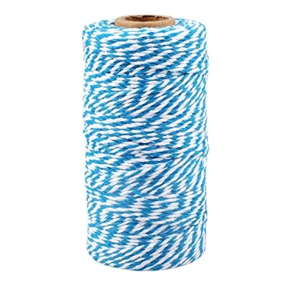 Imagen de jijAcraft Hilo de Algodón Cuerda Navidad 100M para Envolver Regalos, Manualidades, Cocina, Decoración Azul Claro y Blanco