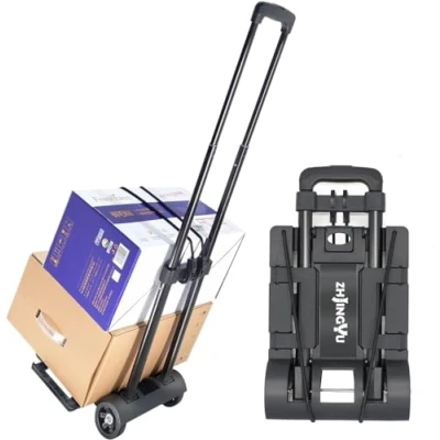 Imagen de ZHJINGYU Carro Plegable, Capacidad de Carga 70lbs, Trolley Mochila, Carrito Equipaje, mástil telescópico, Dos Ruedas con Gran chasis retráctil (Negro Hierro)