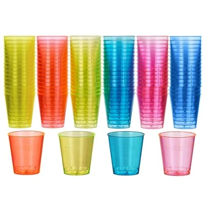Imagen de MATANA 60 Vasos de Chupito Plástico Duro Neón, 30ml Resistentes y Reutilizables Cumpleaños, Bodas, Despedidas Soltera o Soltero, Navidad, Barbacoas, Fiestas