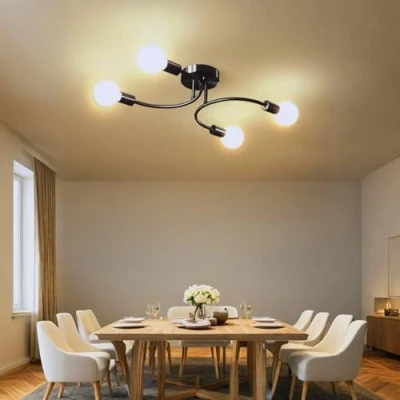 Imagen de niuniaj Lámparas de Techo Retro,4 Luces industriales,Plafon Sputnik E27,Lámpara Araña Negro para Dormitorio,Sala Estar,Cocina,Comedor,Ø60CM(Sin Bombilla)