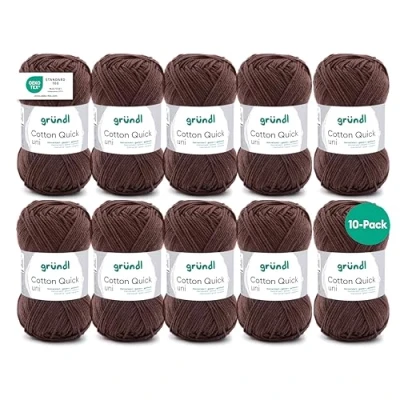 Imagen de Gründl Cotton Quick Uni, 10 ovillos (Hilo de Color 100%, Certificado Oeko Tex, 50 g / 125 m, tamaño Aguja 3 4, x g), Chocolate, Algodón, Cioccolato, One Size, 1250