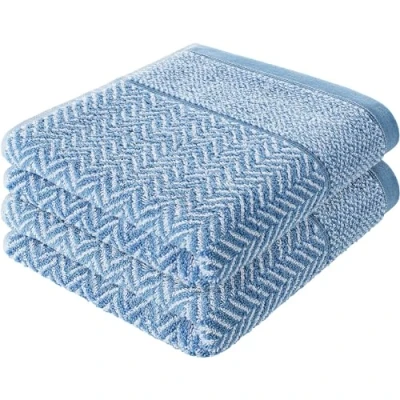 Imagen de herzbach Home Juego de 2 Toallas Ducha, 100% algodón, 70 x 140 cm, diseño Estampado, Color Azul