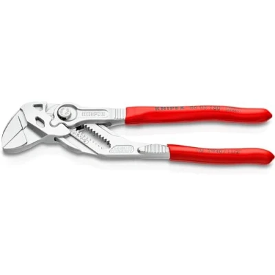 Imagen de Knipex Tenaza llave alicate y en una sola herramienta cromado, recubiertos de plástico 180 mm (cartulina autoservicio/blíster) 86 03 SB