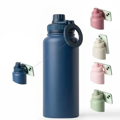 Imagen de LOOPLY Botella de agua con aro magnetico para el movil y antiderrame. acero inoxidable 1L BPA free que mantiene frio o calor. termica gym u oficina. (Navy Blue)