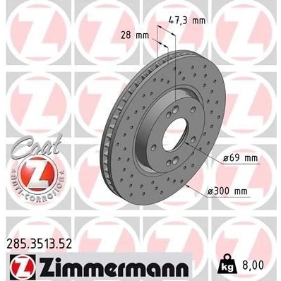 Imagen de ZIMMERMANN SPORT COAT Z 285.3513.52 Disco de freno 300 28 7/5 5 114 ventilación interna, perforado revestido HYUNDAI: i30 I Hatchback