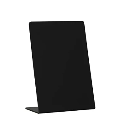 Imagen de Europel Pizarra de escritorio L estándar, A6, poliestireno, estilo pizarra, base estable integrada, presentación una sola cara, para restaurante, hotel, festival, camión alimentos, oficina,