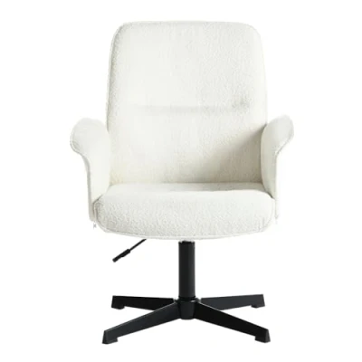 Imagen de MEUBLE COSY Sillones de salón Butaca nórdica Sillas Maquillaje Escritorio Giratoria Altura Ajustable con Reposabrazos para Dormitorio Oficina en Tela Felpa Blanco, 66x63x82 94cm