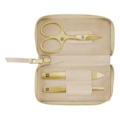 Imagen de ZWILLING set de manicura (3 piezas, estuche piel auténtica, viaje, con tijeras combinadas para uñas), Premium, Gold Edition