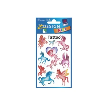 Imagen de Avery Zweckform Tatuajes infantiles, 10 unidades, acabado satinado, diseño de unicornios, multicolor