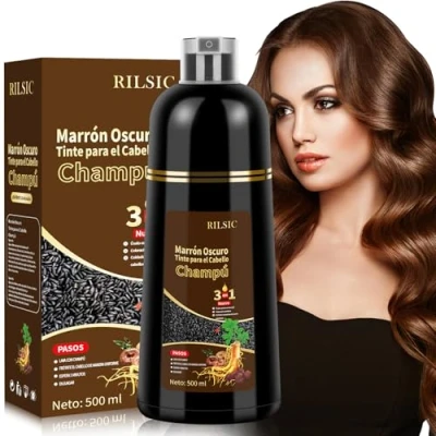Imagen de Champú Tinte Castaño Oscuro Cubre Canas, 500ML Hair Dye Shampoo 3 En 1, Champu Canas Mujer Hombre, de Color Pelo, Pelo instantáneo, Minutos para Hombre