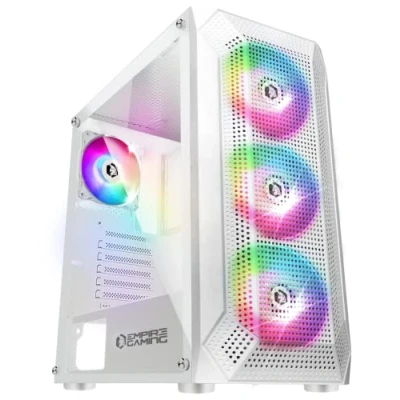 Imagen de EMPIRE GAMING Caja PC Gamer Ruby ARGB Torre Mediana ATX, Micro ATX e ITX Frontal de Malla 4 x120mm LED RGB Direccionable Ventiladores 3 Pines 5 Voltios MB Sync Blanco