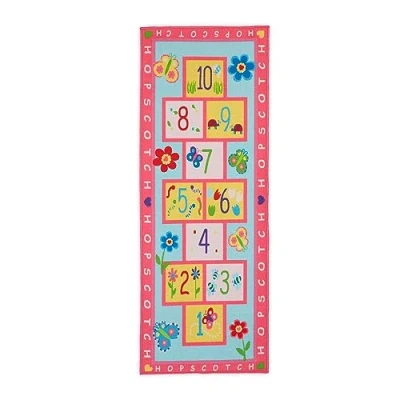 Imagen de Relaxdays Alfombra Infantil con Rayuela, Alfombrilla de Juegos para Niñas, Flores y Mariposas, 179 x 67 cm, Multicolor