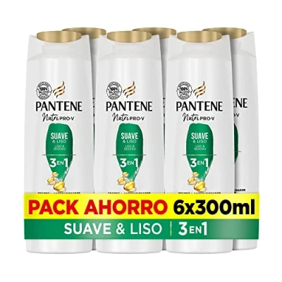 Imagen de Pantene Champú + Acondicionador Tratamiento 3en1 Suave &amp; Liso Nutri Pro V para cabello encrespado y rebelde, 6x300 ML