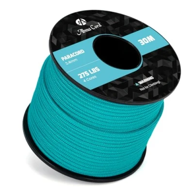 Imagen de Abma Cord 30M Paracord 275 Cuerda de Nylon 2,4 mm Paracaídas 4 Hebras para Exteriores Supervivencia Todo Uso MAX. 125kg (275lbs) Turquesa