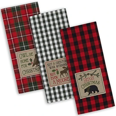 Imagen de DII Holiday Kitchen Towels Juego de Toallas Cocina Bordadas, Algodón, Cabaña Navidad, 18x28, 3