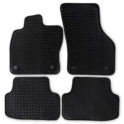 Imagen de Safe Travel Alfombrillas de coche a medida, goma muy resistente 3 mm, con enganches seguridad para Skoda Octavia III Type 5E (2013 2017), 4 unidades, adornos en negro