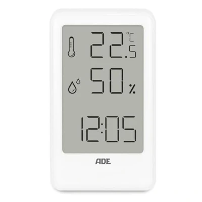 Imagen de ADE Termometro digital para la casa Estacion meteorologica con higrometro Medidor de humedad reloj y despertador formato vertical blanco