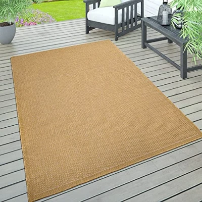 Imagen de Paco Home Alfombra Interior Exterior Terraza Balcón Intemperie Lisa Estructura, tamaño:200x280 cm, Color:Amarillo
